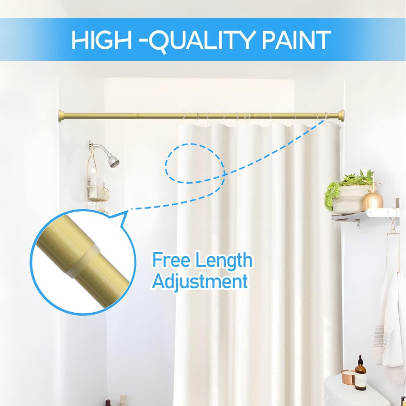 ZipGlo Gold Tension Rod 28-48 Inch 1 Pack Fit 31-48 Inch Area, 7/8 Inch Diameter Spring Loaded Curtain Rods No Drilling Adjustable, Tension Curtain Rod for Windows Doorway Kitchen Closet Bedroom - Image 4
