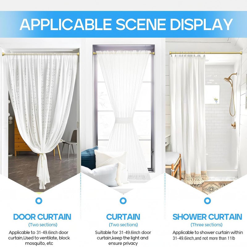 ZipGlo Gold Tension Rod 28-48 Inch 1 Pack Fit 31-48 Inch Area, 7/8 Inch Diameter Spring Loaded Curtain Rods No Drilling Adjustable, Tension Curtain Rod for Windows Doorway Kitchen Closet Bedroom - Image 2