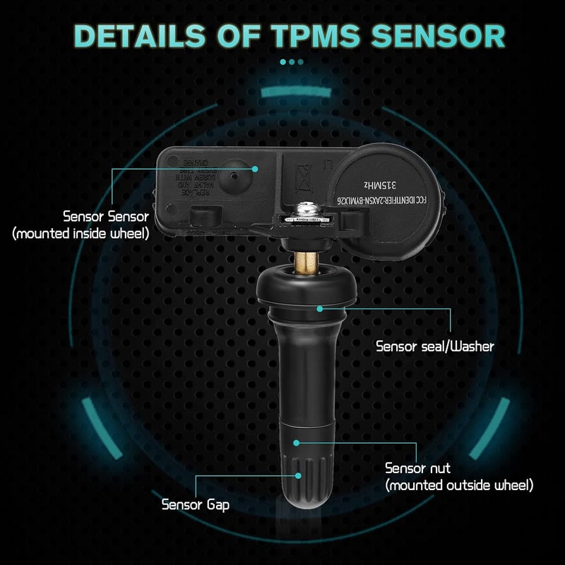 AULINK مستشعر نظام مراقبة ضغط الإطارات (TPMS) من لسيارات شيفي أفيو وكامارو وكروز وإكوينوكس وHHR وإمبالا وماليبو وسيلفرادو وترافيرس وتاهو وإكسبرس، وجي إم سي وكاديلاك وبويك (13586335 315MHZ TPMS) - Image 4