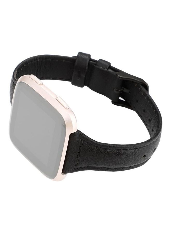 BGM Horse Texture Genuine Leather Strap For Fitbit Versa Razy Black - Image 3
