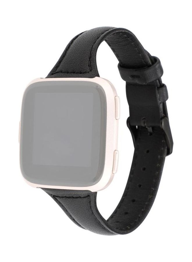 BGM Horse Texture Genuine Leather Strap For Fitbit Versa Razy Black - Image 2
