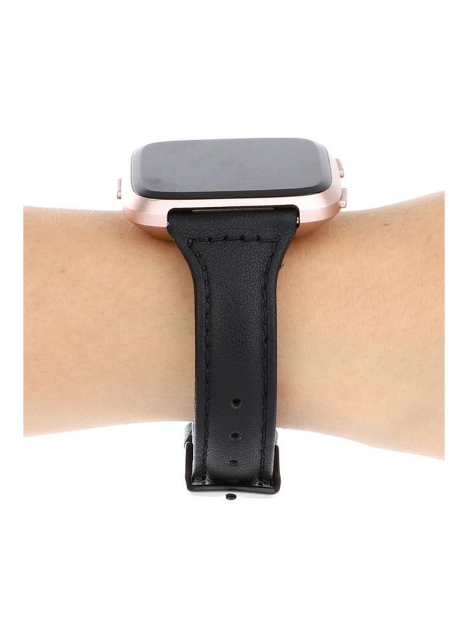 BGM Horse Texture Genuine Leather Strap For Fitbit Versa Razy Black - Image 5
