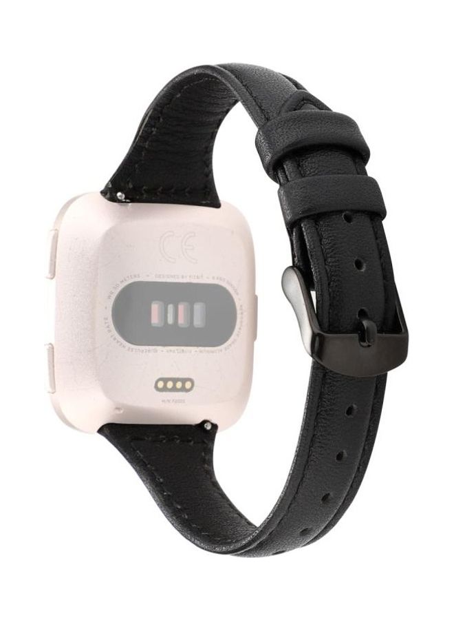 BGM Horse Texture Genuine Leather Strap For Fitbit Versa Razy Black - Image 1