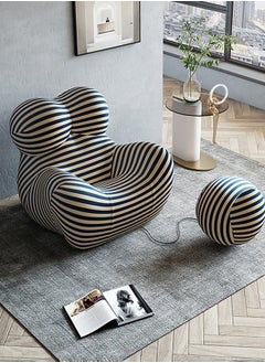 Merry Moments Modern Chair Sofa Chair Modern Lazy Chair Upholstered Armchair Lounge Chair Beauty Salon Sofa for Bedroom Living Dining Retail Minimalist Blue Stripes H85xW93xL103cm (Without Ottoman)  - Image 1