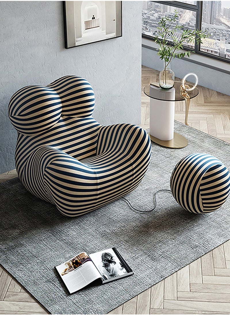 Merry Moments Modern Chair Sofa Chair Modern Lazy Chair Upholstered Armchair Lounge Chair Beauty Salon Sofa for Bedroom Living Dining Retail Minimalist Blue Stripes H85xW93xL103cm (Without Ottoman)  - Image 1