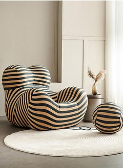 Merry Moments Modern Chair Sofa Chair Modern Lazy Chair Upholstered Armchair Lounge Chair Beauty Salon Sofa for Bedroom Living Dining Retail Minimalist Blue Stripes H85xW93xL103cm (Without Ottoman)  - Image 4