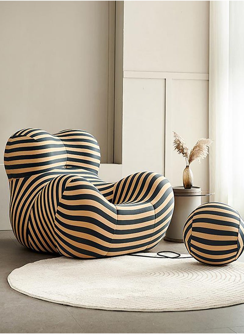 Merry Moments Modern Chair Sofa Chair Modern Lazy Chair Upholstered Armchair Lounge Chair Beauty Salon Sofa for Bedroom Living Dining Retail Minimalist Blue Stripes H85xW93xL103cm (Without Ottoman)  - Image 4