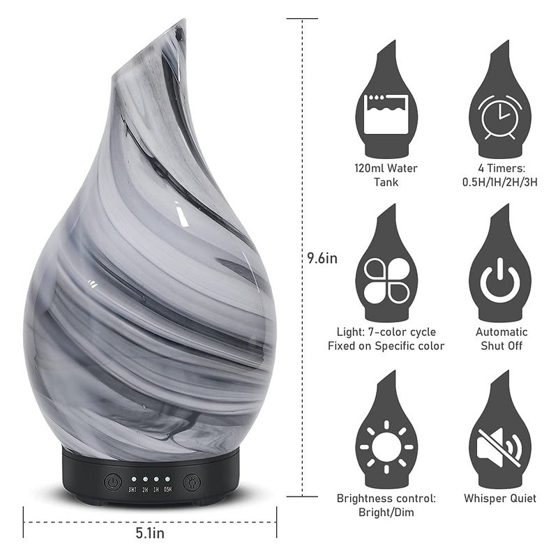 EQUSUPRO Essential Oil Diffuser 120ml Ultrasonic Aromatherapy Diffuser with Handmade Glass with Auto Shut-Off Protection 4 Timer Setting 7 Colors Changed LED Diffuser for Home Yoga Office Gifts for Women - Image 5