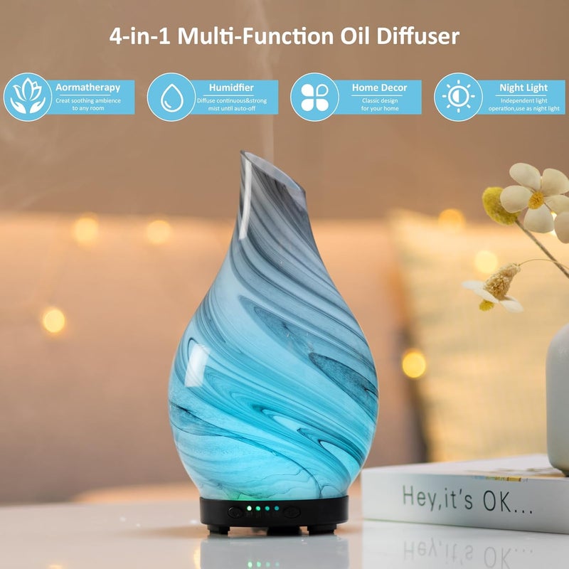 EQUSUPRO Essential Oil Diffuser 120ml Ultrasonic Aromatherapy Diffuser with Handmade Glass with Auto Shut-Off Protection 4 Timer Setting 7 Colors Changed LED Diffuser for Home Yoga Office Gifts for Women - Image 3