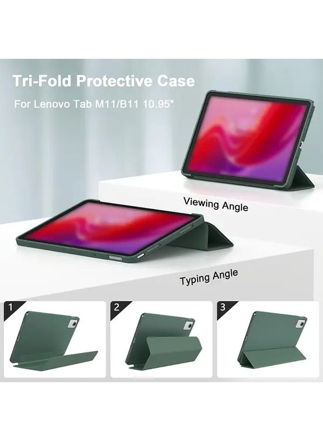 غطاء Lenovo Tab M11 2024 باللون الأخضر الداكن مع حامل وقائي قابل للتعديل ووظيفة النوم والاستيقاظ التلقائي - Image 5
