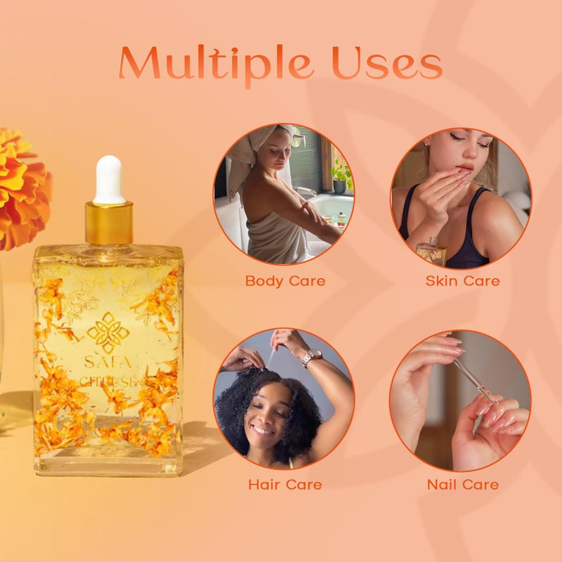 SAFA Citruse Oil for Face, Hair, Nail with Vitamin C, E & A for Scars, Stretch Marks - Orange Body Oil Fragrance - After Shower Body Oil - All Skin Types Non Comedogenic - 4 Fl Oz - Image 5