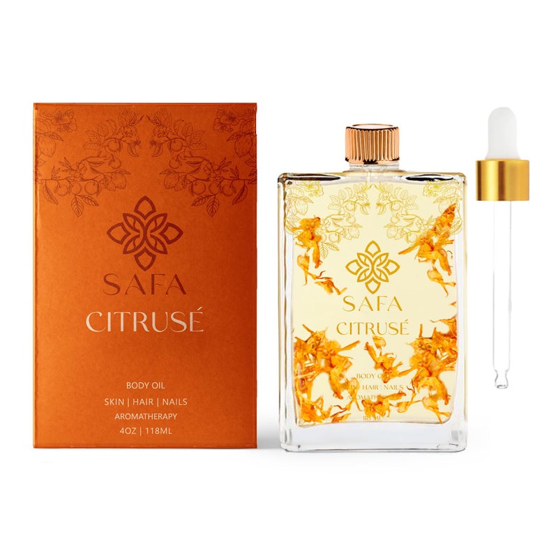 SAFA Citruse Oil for Face, Hair, Nail with Vitamin C, E & A for Scars, Stretch Marks - Orange Body Oil Fragrance - After Shower Body Oil - All Skin Types Non Comedogenic - 4 Fl Oz - Image 1