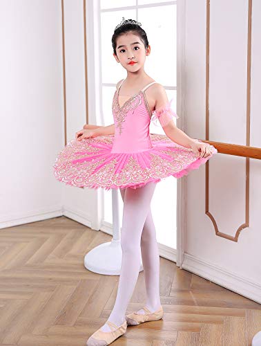 ZX Girl's Camisole Skirted Leotard Ballet Sparkle Lace Swan Lake Tutu Ballerina Costumes Competition Dress, 005 Pink, 8-9 Years - Image 3