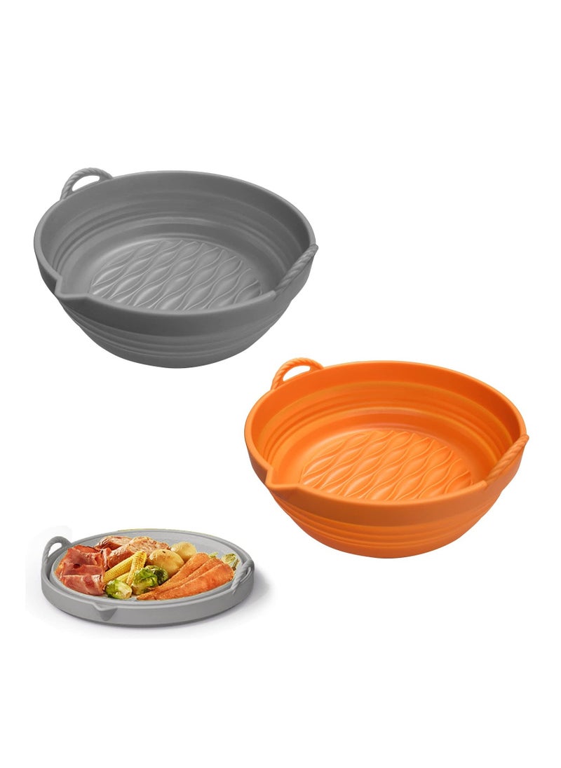 SYOSI 2 Pack Air Fryer Silicone Liners, 7.5 Inches for 3 to 5 Qt Reusable Round Insert Food Safe Air Fryer Basket, Clean and Convenient, Dishwasher Washable Replacement Silicone Pot for Oven (Gray+Orange)  - Image 1