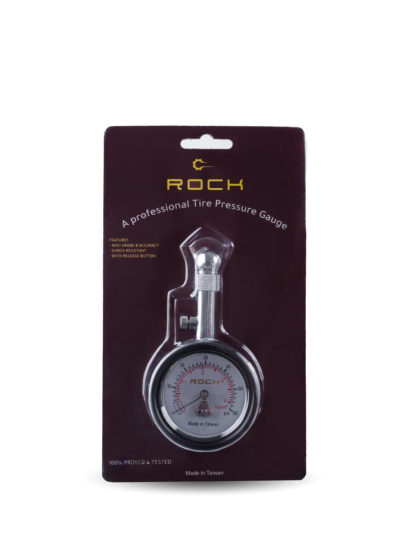 روك مقياس ضغط هواء الاطارات احترافي عالي الحساسية. حساس ضغط الاطارات ضد الاهتزازات. عيار هواء اطارات السياره بمؤشر دقيق. حساس كفرات بدقة ANSI من الدرجة B. معيار هواء مع زر تحرير. أسود - Image 1