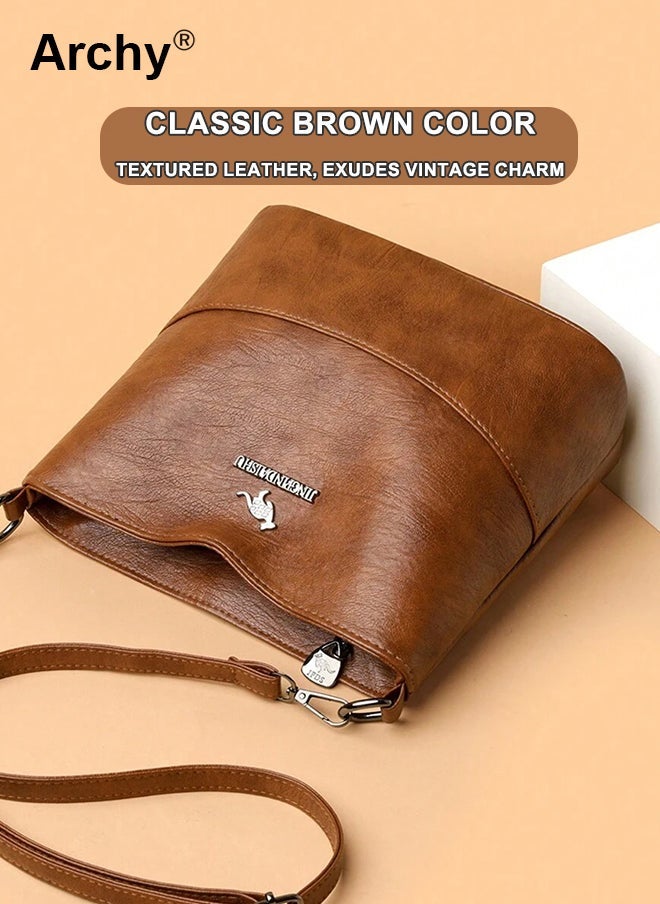 Archy Womens Vintage Bucket Bag  Lightweight PU Leather Crossbody with Kangaroo Metal Decor Spacious  Stylish for Everyday Use - Image 4