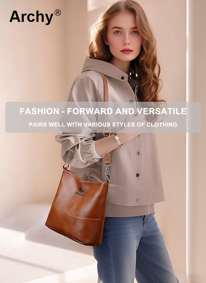 Archy Womens Vintage Bucket Bag  Lightweight PU Leather Crossbody with Kangaroo Metal Decor Spacious  Stylish for Everyday Use - Image 3