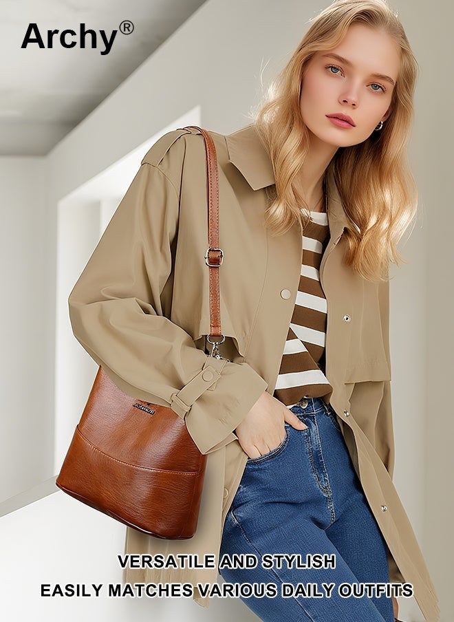 Archy Womens Vintage Bucket Bag  Lightweight PU Leather Crossbody with Kangaroo Metal Decor Spacious  Stylish for Everyday Use - Image 2