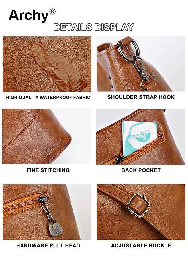 Archy Womens Vintage Bucket Bag  Lightweight PU Leather Crossbody with Kangaroo Metal Decor Spacious  Stylish for Everyday Use - Image 5