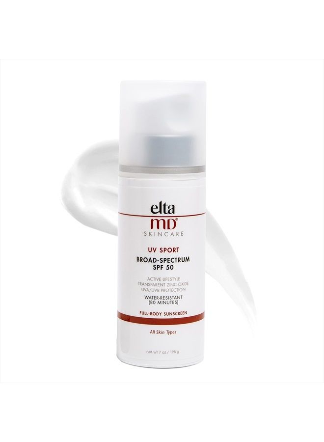 EltaMD UV Sport Body Sunscreen, SPF 50 Sport Sunscreen Lotion, Sweat Resistant and Water Resistant up to 80 Minutes, Formulated with Zinc Oxide Great for Outdoor Physical Activities, 7 oz Pump - Image 1