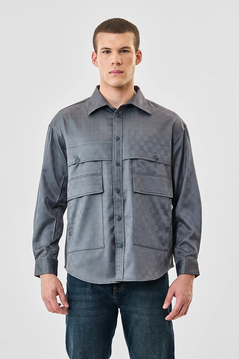 SNITCH Double Pocket Snap Button Oversized Shacket
