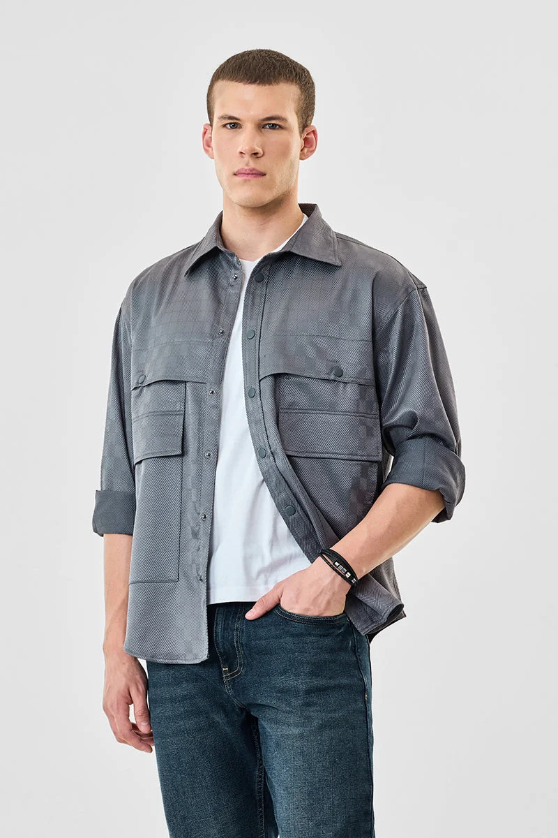 SNITCH Double Pocket Snap Button Oversized Shacket