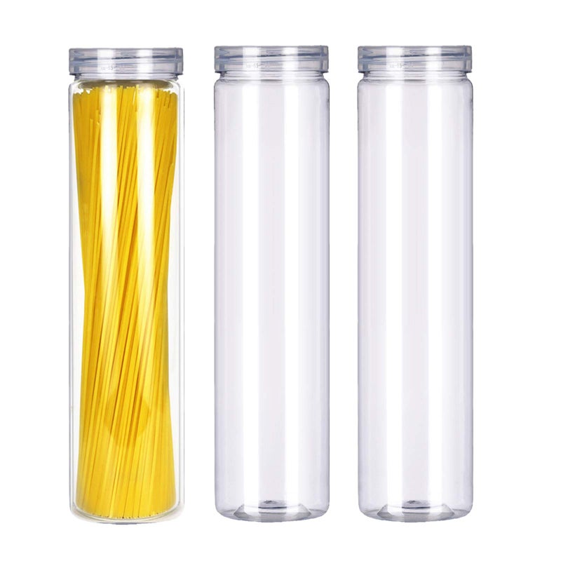 3Pcs Clear Plastic Food Storage Jar with Lid, Plastic Spaghetti Pasta Containers with Screw on Lids for Dry Goods, Noodles, Spices and More
