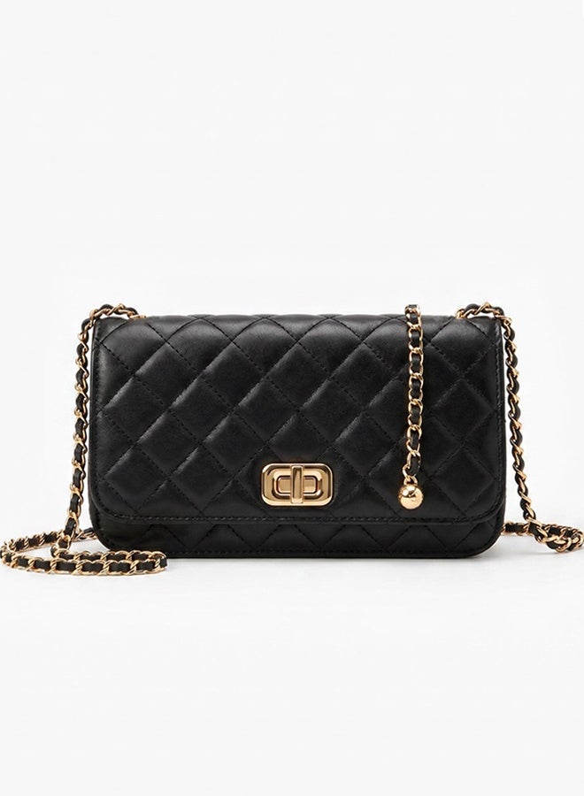 BLLE ROWN Bags for Ladies Small Quilted Chain Crossbody Bag for Women Elegant Black PU Shoulder Purse with Gold Lock Detail Daily Use Gift for Her - Image 1
