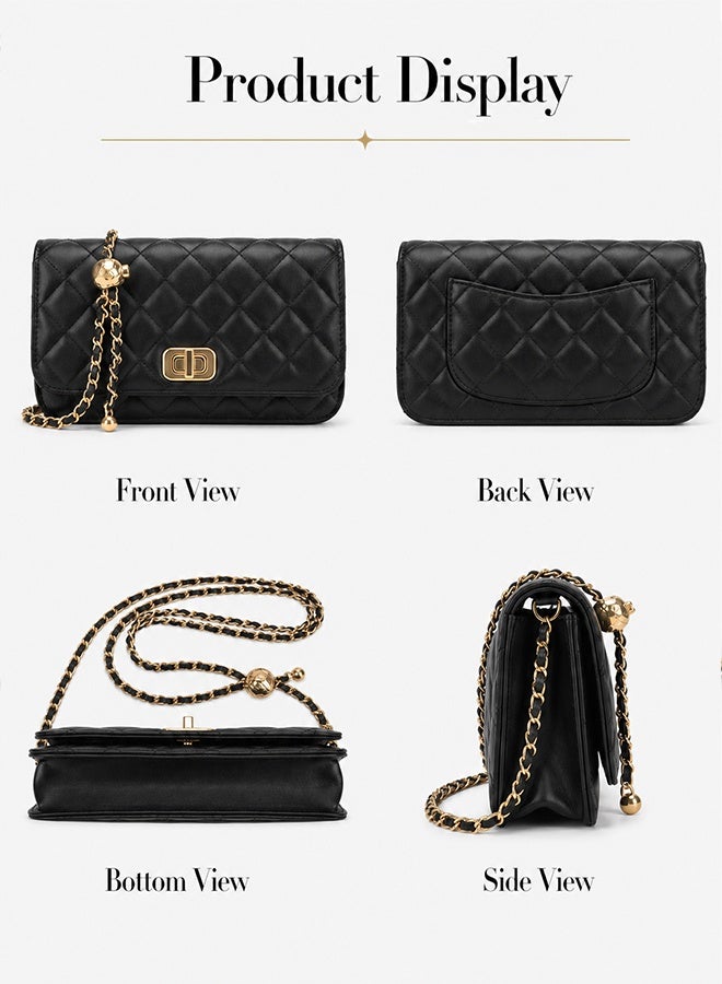 BLLE ROWN Bags for Ladies Small Quilted Chain Crossbody Bag for Women Elegant Black PU Shoulder Purse with Gold Lock Detail Daily Use Gift for Her - Image 5