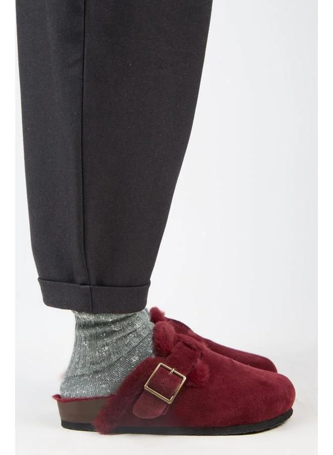 Manijero  Zeta 2 Fur Women's Genuine Leather Buckle Strap Sabo Bordeaux Slippers. for Women | Best Price UAE