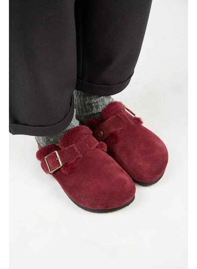 Manijero  Zeta 2 Fur Women's Genuine Leather Buckle Strap Sabo Bordeaux Slippers. for Women | Best Price UAE