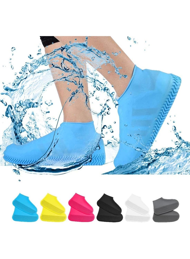 Meetion Waterproof Shoe Covers, Non-Slip Water Resistant Overshoes Silicone Rubber Rain Shoe Cover Outdoor cycling Protectors apply to Men, Women, Kids (Large, Blue) - Image 1