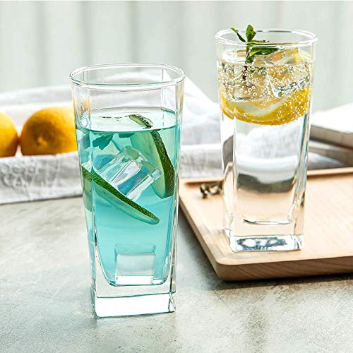 VILON Italian Premium Juice and Water Glasses Set of 6 Transparent 270ml Drinking Stylish and Crystal Highball Glasses for Water Juice and Cocktails Square Highball 270ML - Image 1