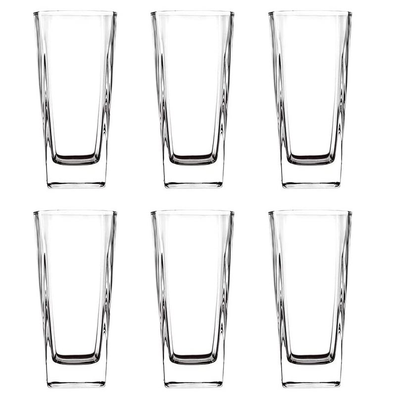 VILON Italian Premium Juice and Water Glasses Set of 6 Transparent 270ml Drinking Stylish and Crystal Highball Glasses for Water Juice and Cocktails Square Highball 270ML - Image 3