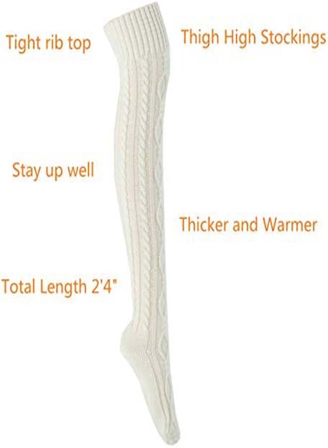 Warm Cable Knit Over Knee Socks for Women - Long Leg Warmers for Winter, Stylish Rhombus Design, Cozy Knitted Wool Stockings, Perfect for Cold Weather - Image 4