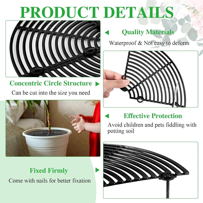 Sawysine Plant Protectors from Animals Plant Pot Cover for Cats with Center Cutout Cuttable Keep Cats Out of Potted Plants Flower Soil Cover with Stake Cat Pet Digging Stopper (Black, 11.8 in) - Image 3