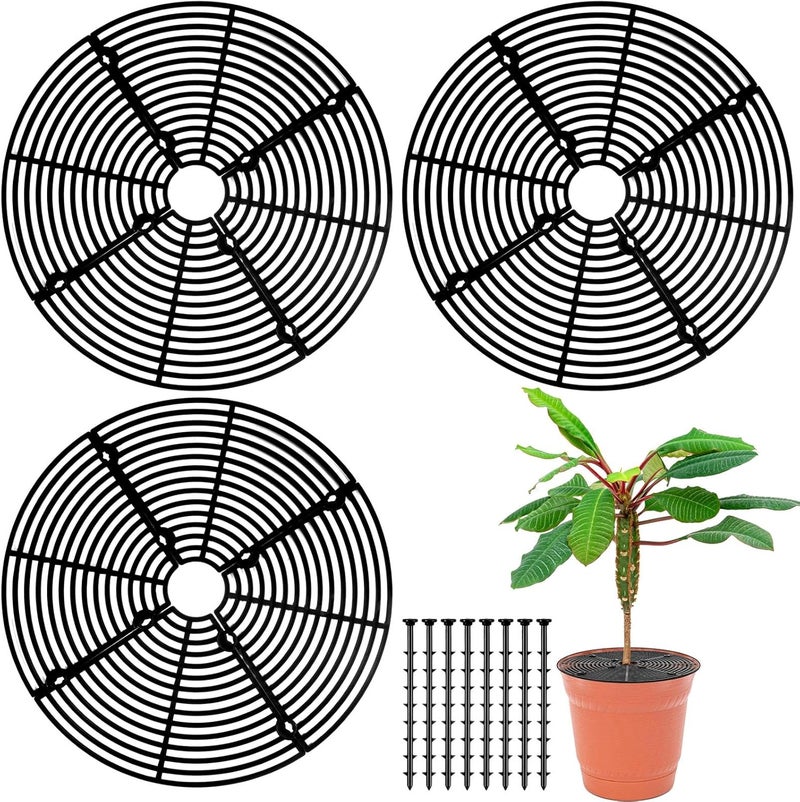 Sawysine Plant Protectors from Animals Plant Pot Cover for Cats with Center Cutout Cuttable Keep Cats Out of Potted Plants Flower Soil Cover with Stake Cat Pet Digging Stopper (Black, 11.8 in) - Image 1