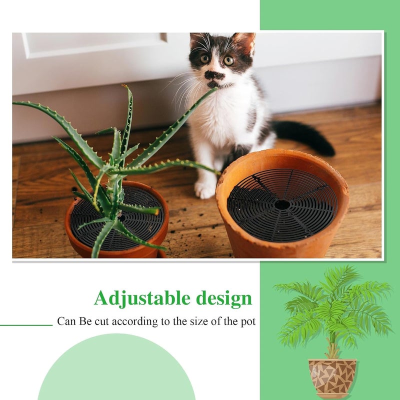 Sawysine Plant Protectors from Animals Plant Pot Cover for Cats with Center Cutout Cuttable Keep Cats Out of Potted Plants Flower Soil Cover with Stake Cat Pet Digging Stopper (Black, 11.8 in) - Image 4