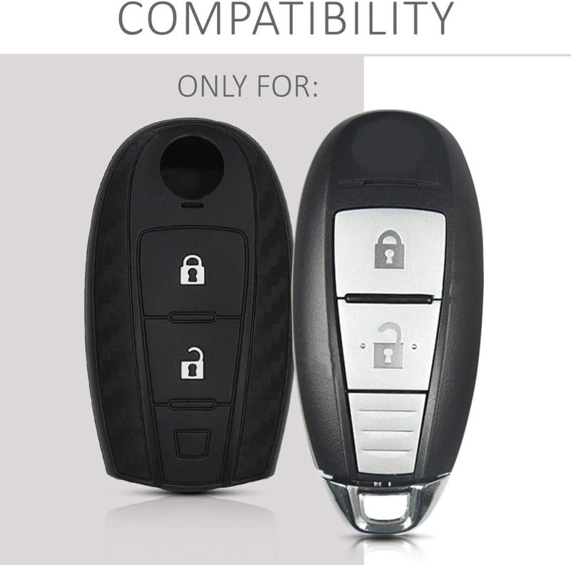 JVCV® Carbon Fiber Pattern Key Cover Compatible with Maruti Suzuki Baleno Ciaz Vitara Brezza S Cross Swift Ignis and Toyota Urban Cruiser Smart Key - Stylish Durable Protector (Black) - Image 2