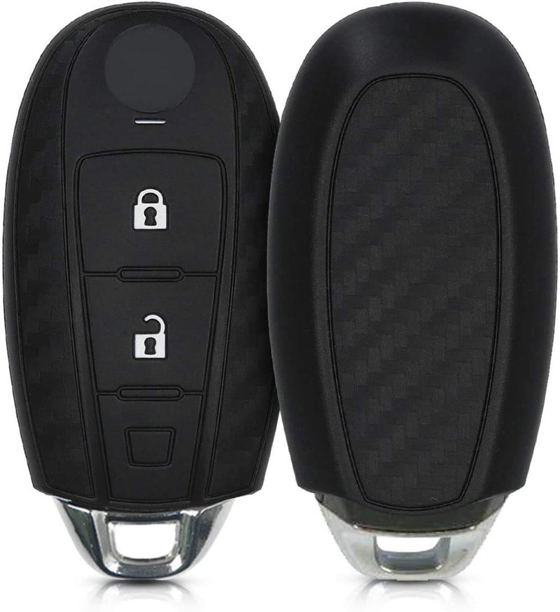 JVCV® Carbon Fiber Pattern Key Cover Compatible with Maruti Suzuki Baleno Ciaz Vitara Brezza S Cross Swift Ignis and Toyota Urban Cruiser Smart Key - Stylish Durable Protector (Black) - Image 1