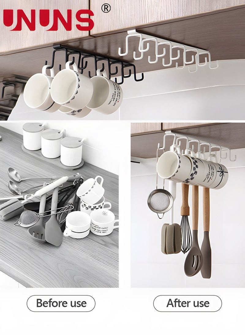 UNUNS Coffee Mug Holder,2Pcs 12-Hook Cup Holder Under Cabinet,Drilling Free Coffee Cups Holder For Cups Kitchen Utensils,Black And White  - Image 4