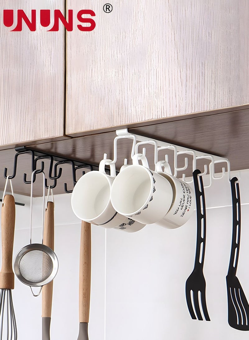 UNUNS Coffee Mug Holder,2Pcs 12-Hook Cup Holder Under Cabinet,Drilling Free Coffee Cups Holder For Cups Kitchen Utensils,Black And White  - Image 1
