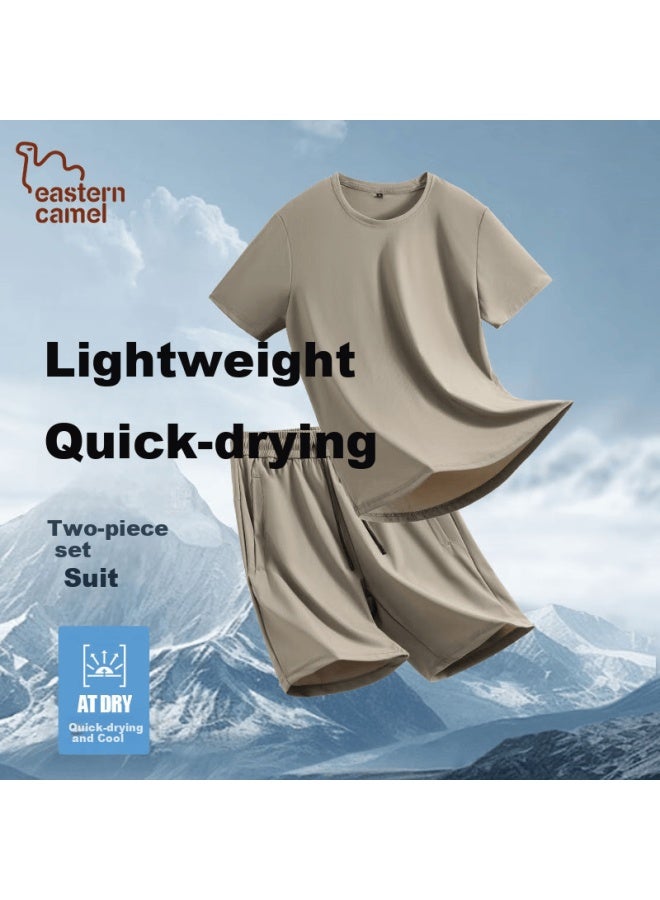 Eastern Camel Ice Silk Short-sleeve T-shirt For Men, Summer Lightweight Quick-dry Sports Two-piece Set, Cool And Refreshing Summer Wear, Army Green, 5XL - Image 2