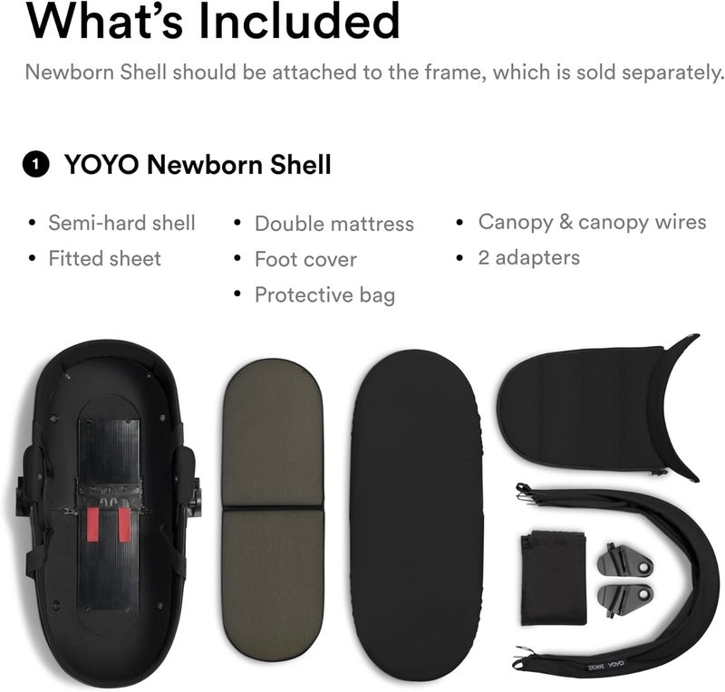 Stokke YOYO Newborn Shell for Baby Stroller - For Babies Up to 6 Months or 9 kg - Includes Semi-Hard Shell, Double Mattress & Foot Cover - Requires YOYO Stroller Frame (Sold Separately) - Black - Image 5