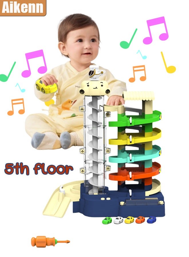 Aikenn Parking Lot Toys 5-story Car Building Track Toys Accompanying music, Educational Sliding Toys with 5 Car and 1 Screwdriver Suitable for Gift Giving Suitable for Children Over 4 Years Old  - Image 1