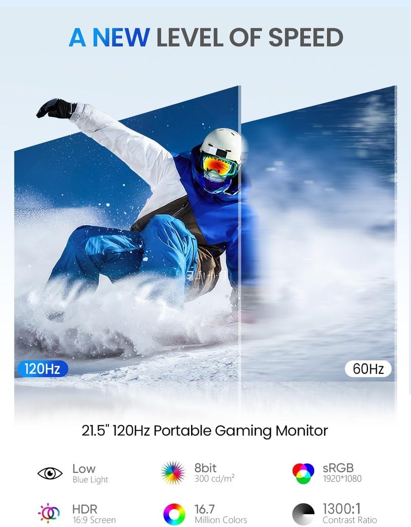 UPERFECT 21.5” 120HZ Touchscreen Portable Monitor w/Kickstand & VESA, Large Portable Gaming Monitor with HDMI Type C, External Display for Laptops, Steamdeck, Mac-Book, Phones, Mini PC - Image 2