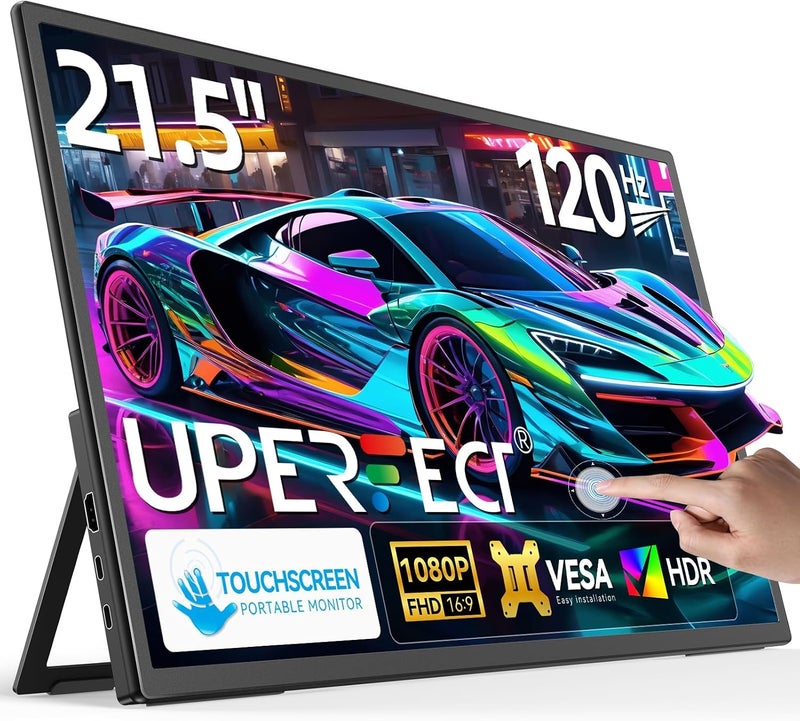 UPERFECT 21.5” 120HZ Touchscreen Portable Monitor w/Kickstand & VESA, Large Portable Gaming Monitor with HDMI Type C, External Display for Laptops, Steamdeck, Mac-Book, Phones, Mini PC - Image 1
