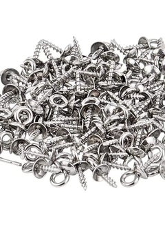 Generic Stainless Steel Screw Eye Pin 10x4mm Stainless Steel Eye Pin Bail Pegs 1.2mm Pin Metal Hoop Peg Screw Eye Pin Hook for Half Drilled Beads Jewelry Earring Making  - Image 2