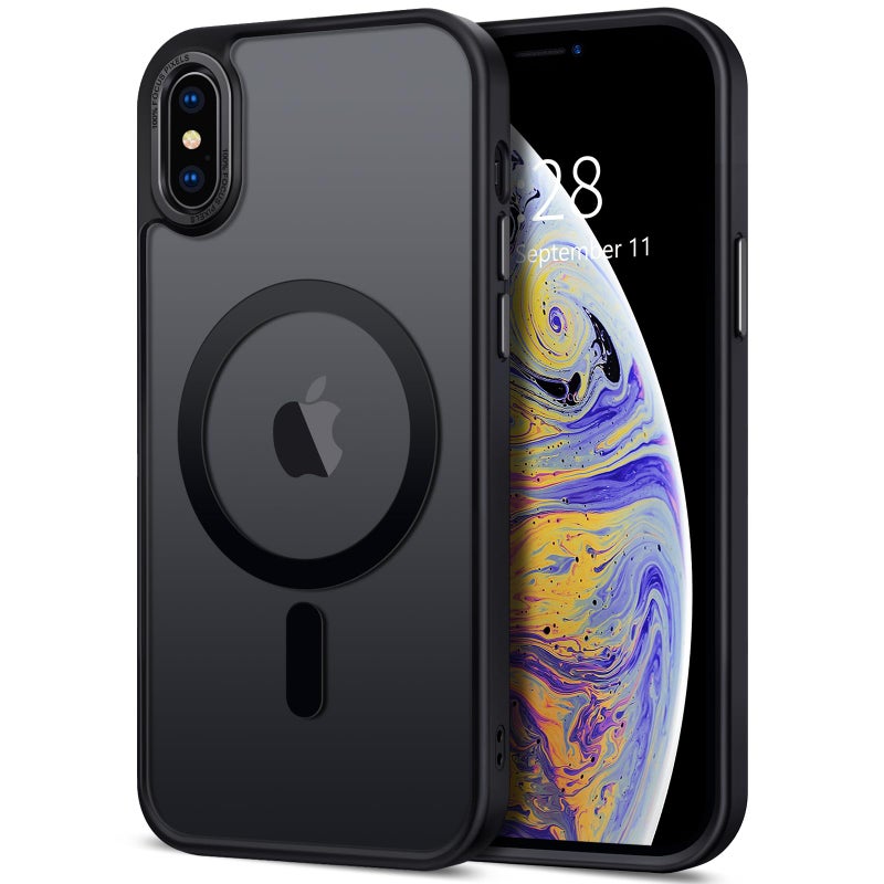 Hython Case for iPhone X Case, for iPhone XS Case Magnetic Translucent Matte Phone Cases 5.8" [Compatible with MagSafe] Thin Slim Fit Shockproof Bumper Hard Protective Cover for Women Men Girls, Black - Image 1