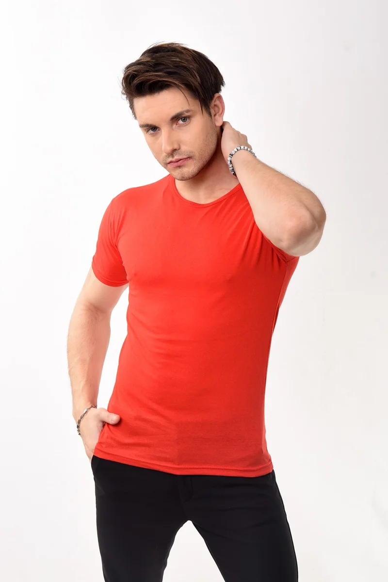 Belifanti Collection Men's Slim Fit Basic Crew Neck Short Sleeve T-Shirt Red